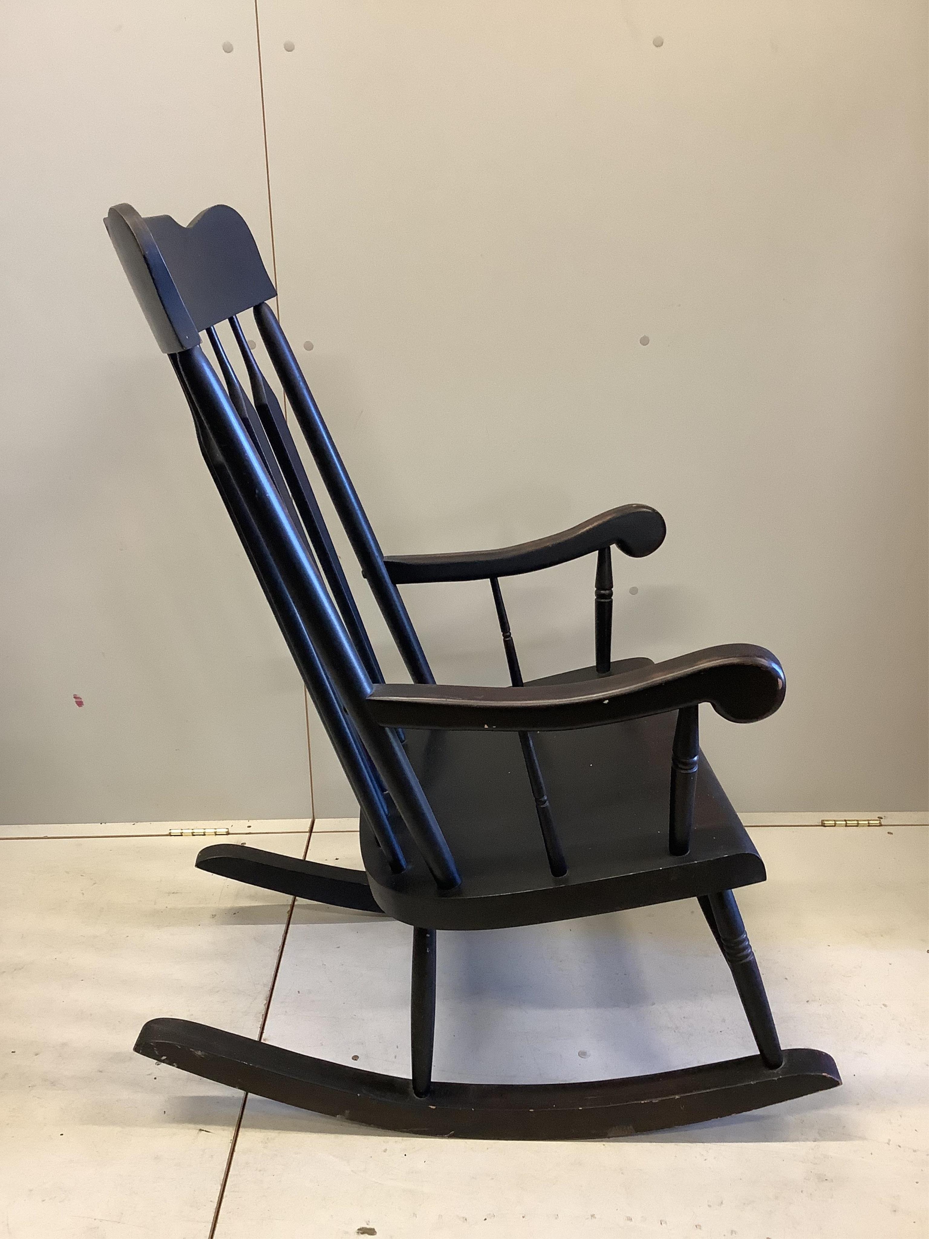 A Scandinavian style painted rocking chair, width 64cm, depth 47cm, height 112cm. Condition - good